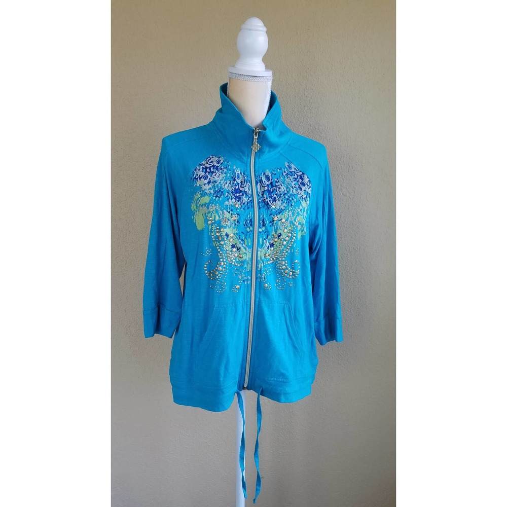 Oleg Cassini Sport Embellished Zip Jacket Top